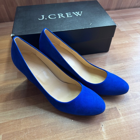 J.Crew Martina suede wedges in bluebird blue, size 8.5 - Picture 3 of 12